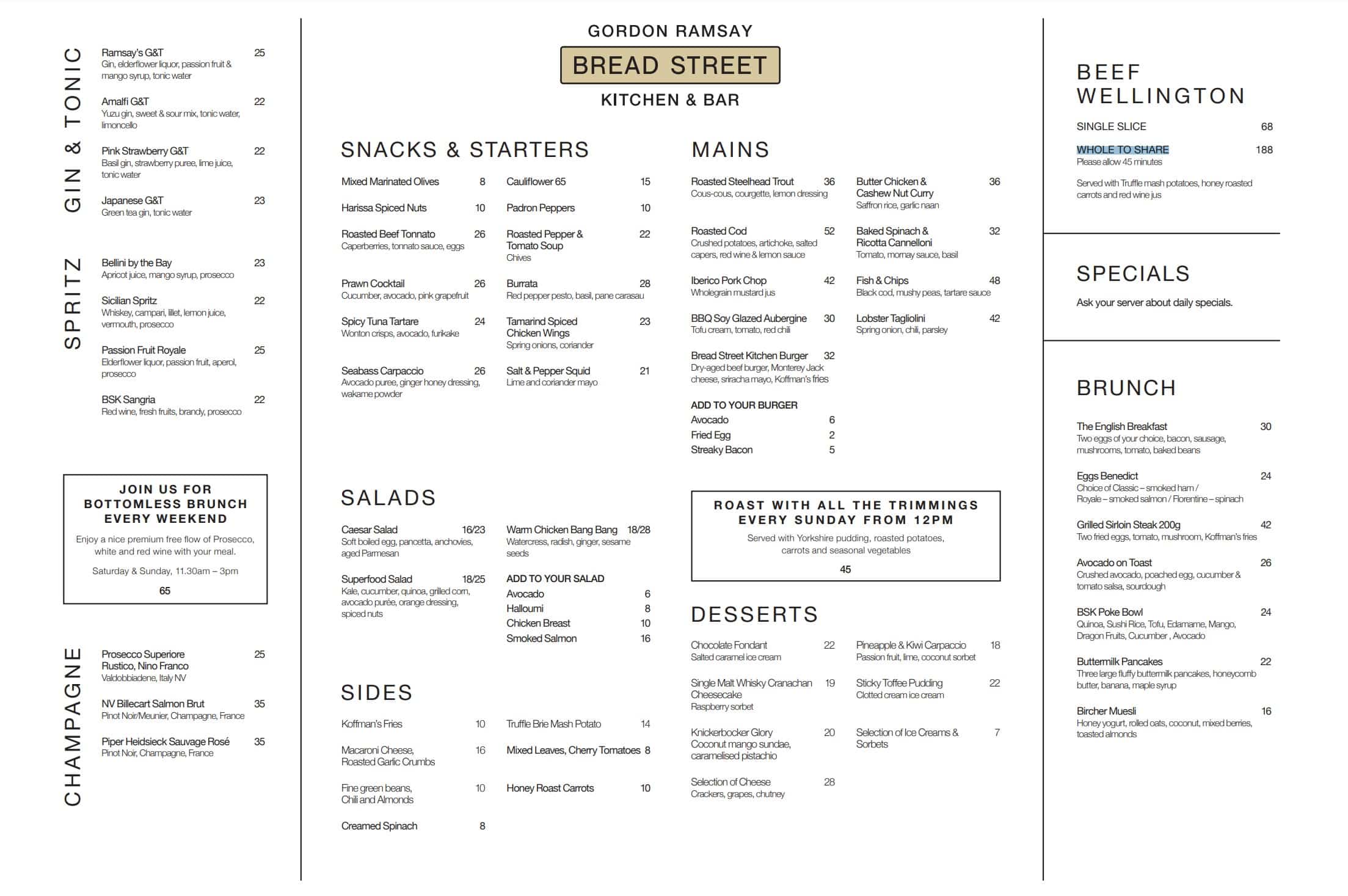 Bread street online kitchen menu